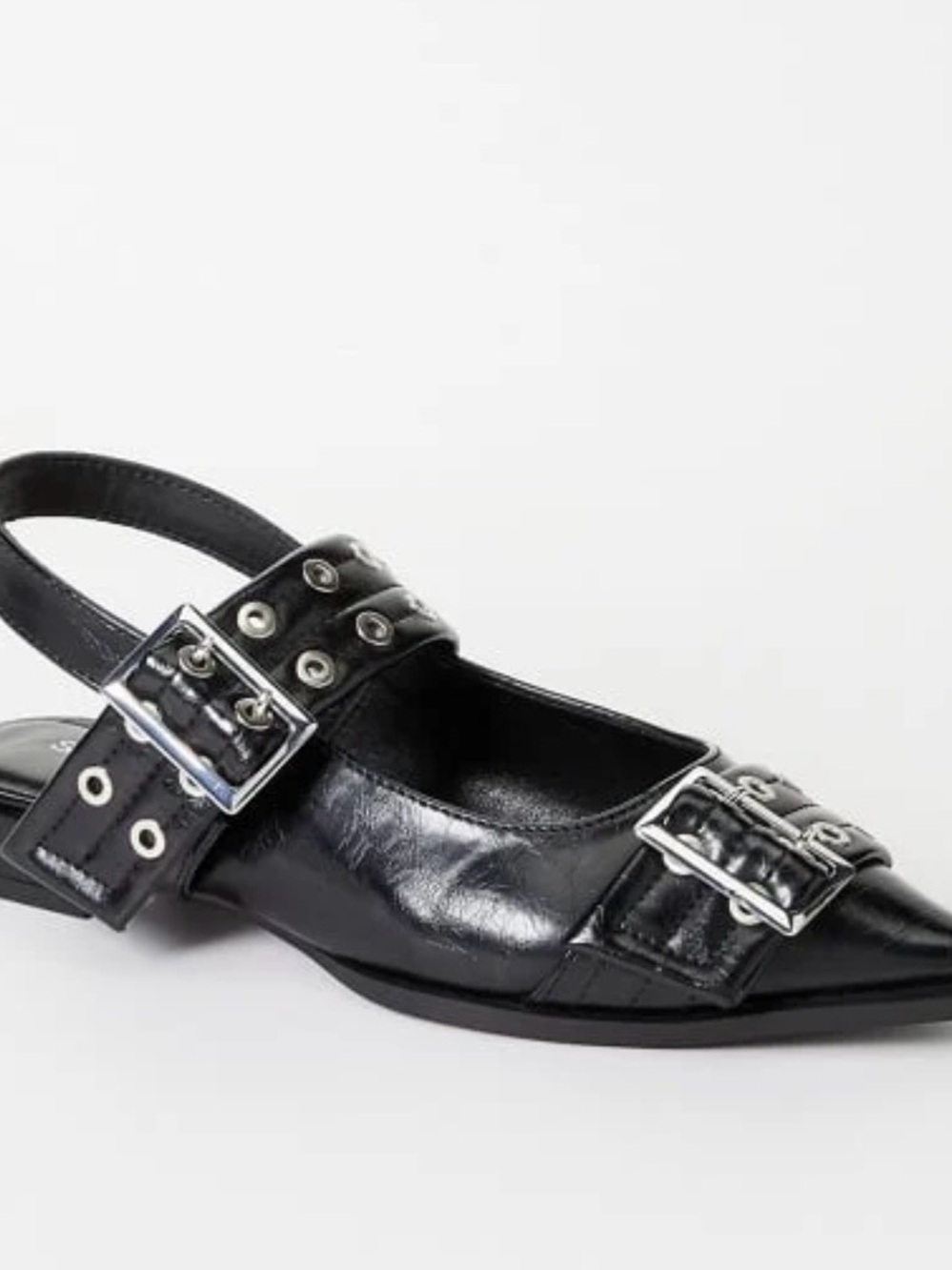 Black Buckle Slingback Flats